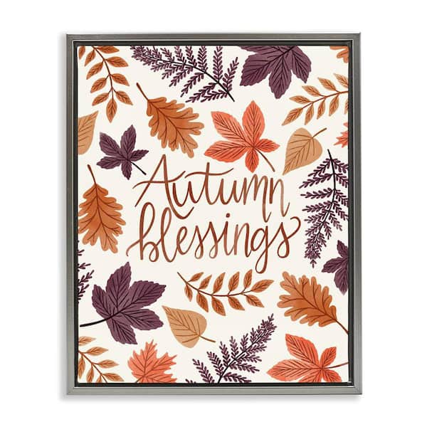 Stupell Industries Autumn Blessings Fern Leaves by Taylor Shannon Designs Gray Floater Frame Graphic Typography Art Print 31 in. x 25 in.