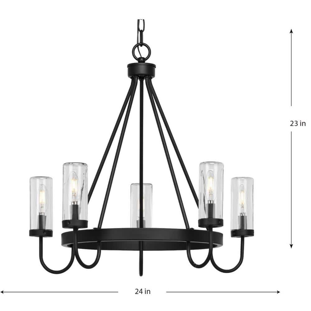 Matte Black Outdoor Cage Chandelier with Clear Glass Shades