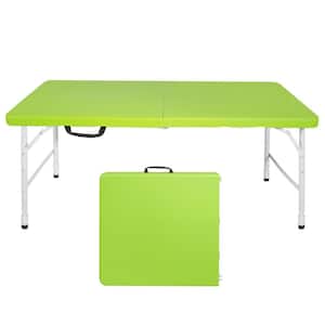 49 in. Rectangular Metal Portable Folding Picnic Table with Plastic Countertop Seats 6 People, Green