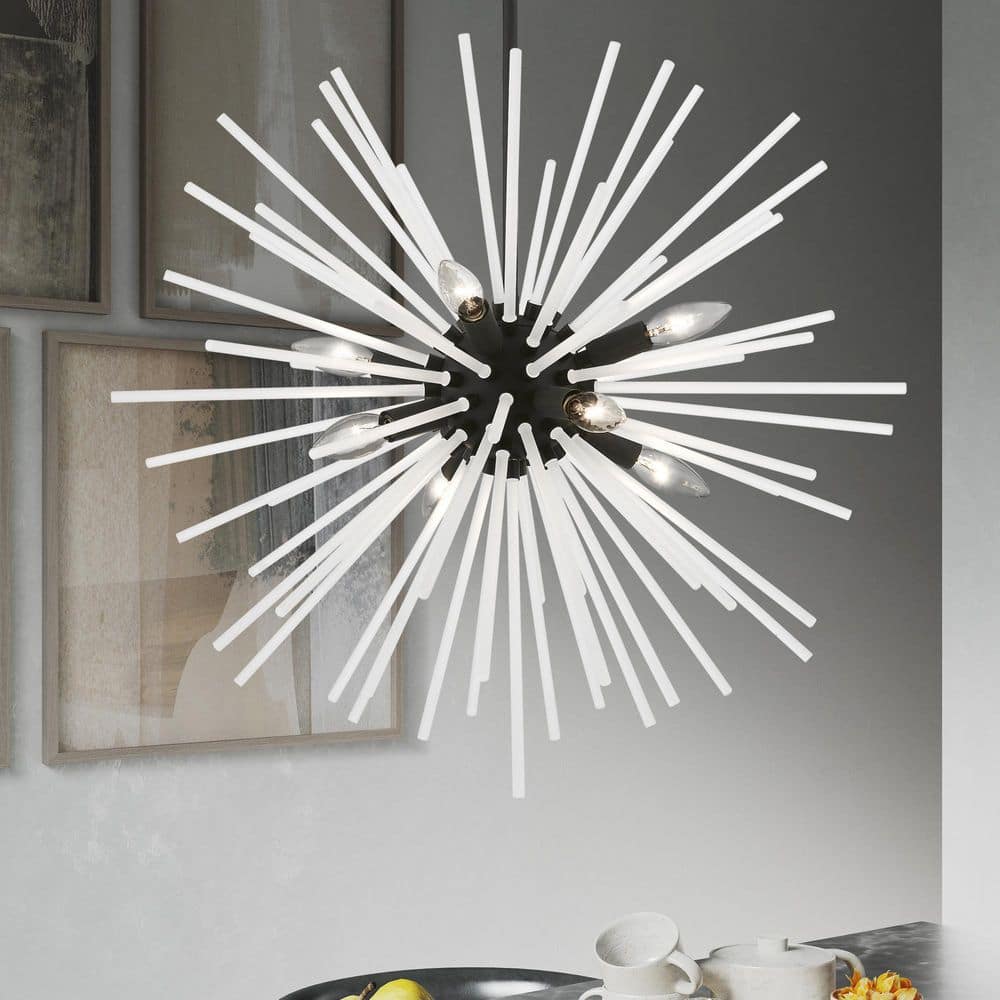 Uptown Antique Brass 8-Light Pendant with Acid Etched Rods