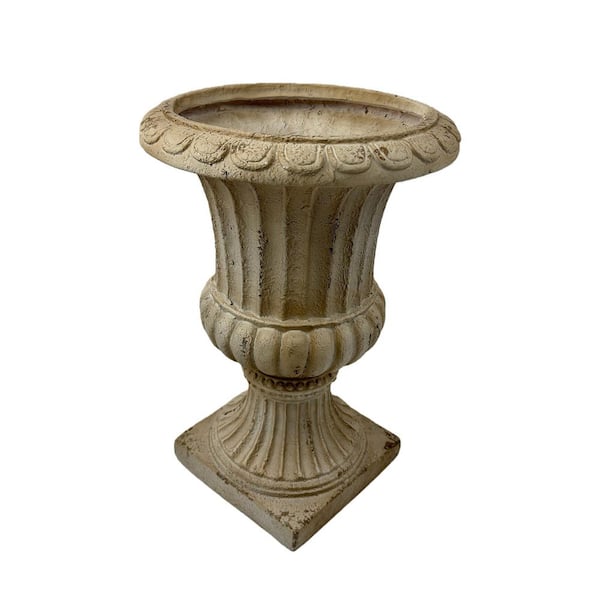 Jasper Ancient White MGO Concrete Round Outdoor Garden Planter (13.77 in. W x 20.07 in. H)