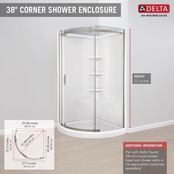 Delta Classic 38 In W X 72 H Round, 38 Inch Sliding Shower Door