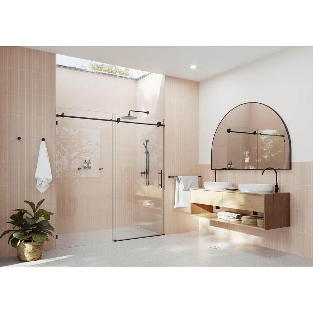 Eclipse 68-72" Frameless Clear Glass Sliding Shower Door in Matte Black