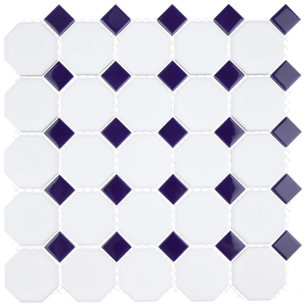 Metro Octagon Matte White with Cobalt Dot 5 in. x 5 in. Porcelain Mosaic Take Home Tile Sample price history on PriceWatchPro