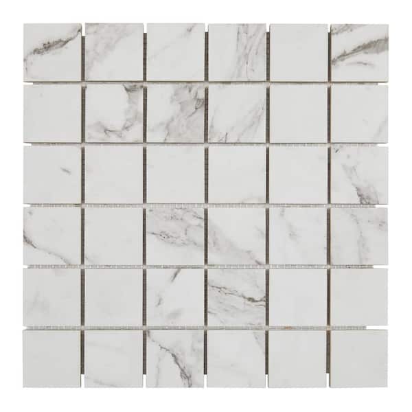 Daltile Marble Attache Lavish Pearl Arabesque Matte 4 in. x 4 in. Color Body Porcelain Mosaic Sample Tile