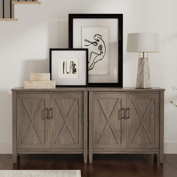 Ela Solid Wood 31 in. Storage Cabinet in Smoky Brown (Set of 2)