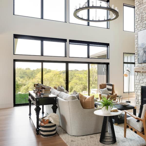 70-1/2 in. x 79-1/2 in. 200 Series Black Left-Hand Vinyl-Clad Wood Gliding Patio Door w/ Blk Int and Distress Bronze Hdw