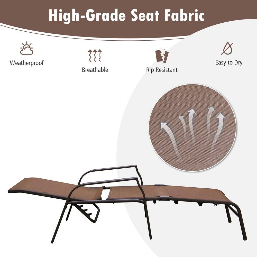 Brown Steel Adjustable Outdoor Chaise Lounge Set with Arms