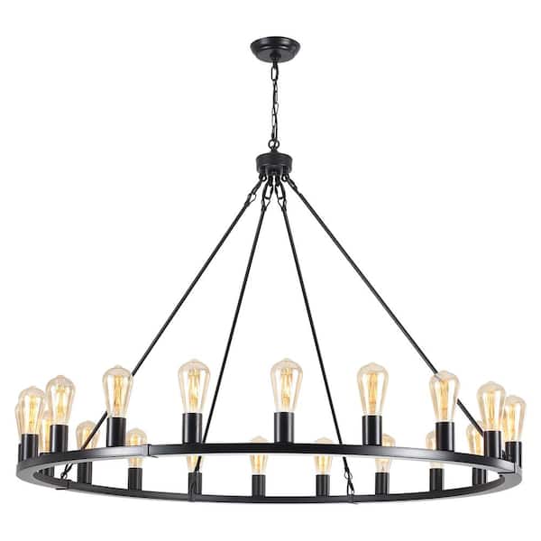 20-Light Black Circle Candle Design Wagon Wheel Chandelier Linear Chandelier Lighting for Dining Room