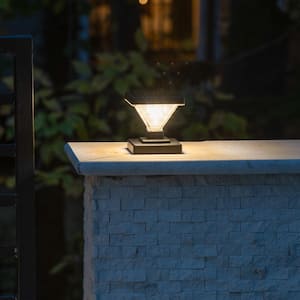Luxor Black 4x4 and 5x5 Solar LED Deck Post Cap Light with Warm White and Hi/Lo Mode for Backyard and Wood Fence(2-Pack)