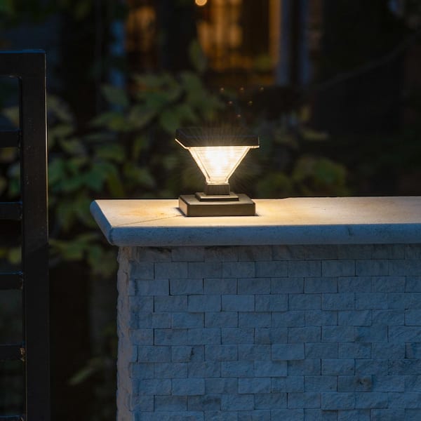 Luxor Black 4x4 and 5x5 Solar LED Deck Post Cap Light with Warm White and Hi/Lo Mode for Backyard and Wood Fence(2-Pack)
