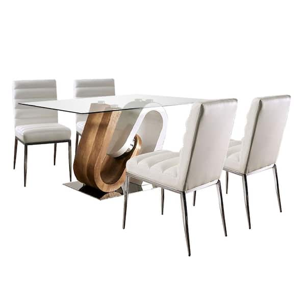 William's Home Furnishing Cilegon 5-Pieces Rectangle Glass Top White Bar Table Set