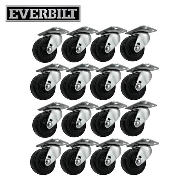 Everbilt 2 in. Black Soft Rubber and Steel Swivel Plate Casters with 90 lbs. Load Rating 16 Pack