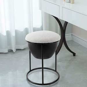 19.3 in Cream White Metal Frame Makeup Stool with Lamb Fleece Seat Accent Small Stool Chair Storage Ottoman Vanity Stool