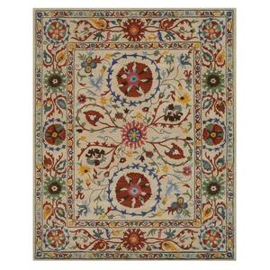 Ivory 8 ft. 9 in. x 11 ft. 9 in. Hand Tufted Wool Transitional Suzani Area Rug