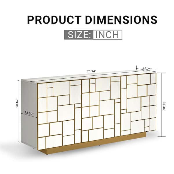 Clihome White 33 in. H 3-Door MDF Accent Cabinet Freestanding