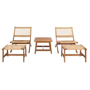Casella Brown Acacia Wood Outdoor Lounge Chair Set without Cushion (5-Piece)