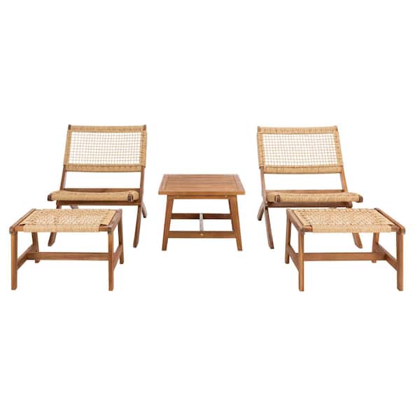 SAFAVIEH Casella Brown Acacia Wood Outdoor Lounge Chair Set without Cushion (5-Piece)