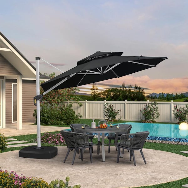PURPLE LEAF 11 ft. Octagon High-Quality Aluminum Cantilever Outdoor Patio Umbrella with Wheels Base, Black