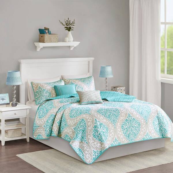 Intelligent Design Sabrina 5 Piece Aqua King Coverlet Set Id14 905 The Home Depot