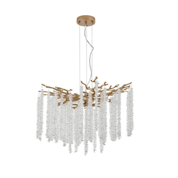 FIRHOT 8 Light Modern Gold Cascading Crystal Strands Chandelier for Living Room, Dining Room (Bulb Not Included)