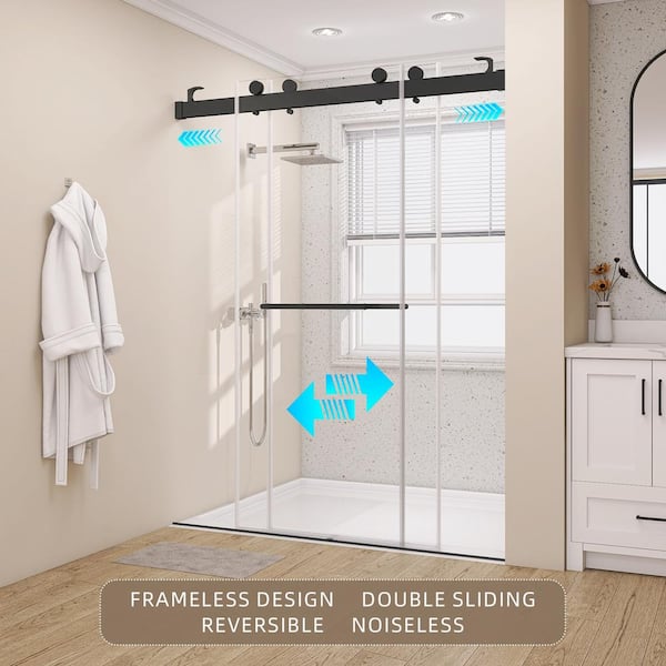 Zeafive 72 in. W x 79 in. H Frameless Anti-Jumping Double
