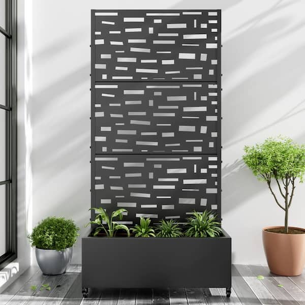 Dovelina Large 35 in. x 72 in. Black Metal Raised Garden Bed Planter Box with Trellis and Caster