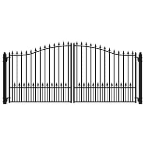 Munich Style 18 ft. x 6 ft. Black Steel Dual Driveway Fence Gate