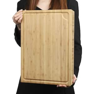 17.7 x 13.2 in. Rectangular Large Bamboo Cutting Board Juice Groove for Kitchen Counter Sink