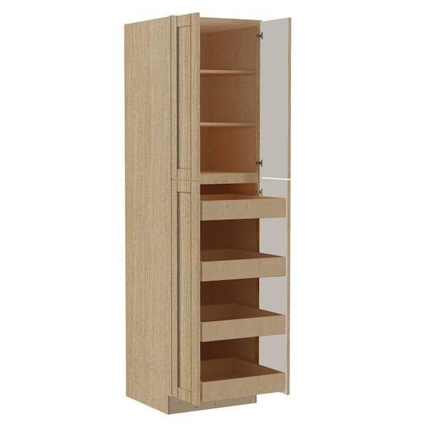 Washington 24 in. W x 24 in. D x 90 in. H Assembled Plywood Pantry Kitchen Cabinet in Oak with Soft Close Doors