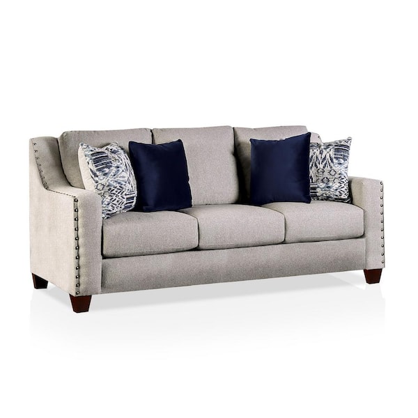 Furniture of America Pelly 83 in. W Slope Arm Fabric Straight Sofa in Gray