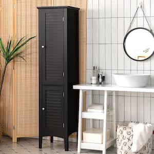 14.5 in. W x 14.5 in. D x 63 in. H Black Wood Freestanding Linen Cabinet Bathroom Storage Cabinet