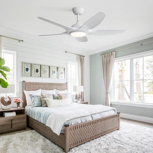 48 in. Indoor/Outdoor Integrated LED White Ceiling Fan with Dimmable Light and Remote Control