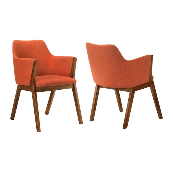 Armen Living Renzo Orange Fabric and Walnut Wood Dining Side Chairs (Set of 2)