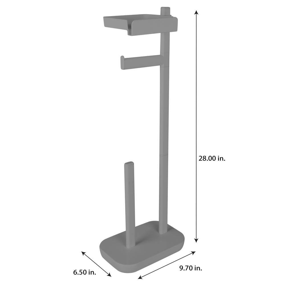 Gray Freestanding 3-in-1 Toilet Paper Holder with Adjustable Shelf
