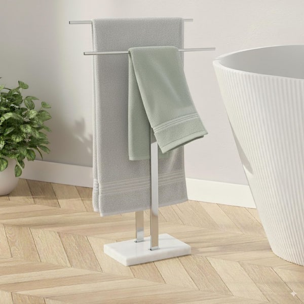 KES Bathroom Freestanding Towel Rack 2-Tier 33 in. H with Marble Base 18/8 Stainless Steel Polished Finish