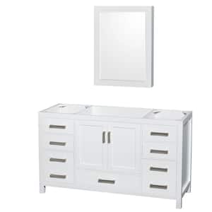 Sheffield 59 in. W x 21.5 in. D x 34.25 in. H Single Bath Vanity Cabinet without Top in White with MC Mirror