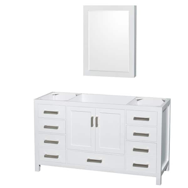 Wyndham Collection Sheffield 59 in. W x 21.5 in. D x 34.25 in. H Single Bath Vanity Cabinet without Top in White with MC Mirror