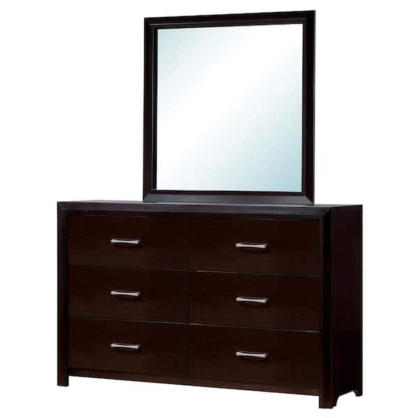 William's Home Furnishing Janine 6-Drawers 39.75 in. H x 56 in. W x 17.5 in. D Espresso Dresser with Mirror