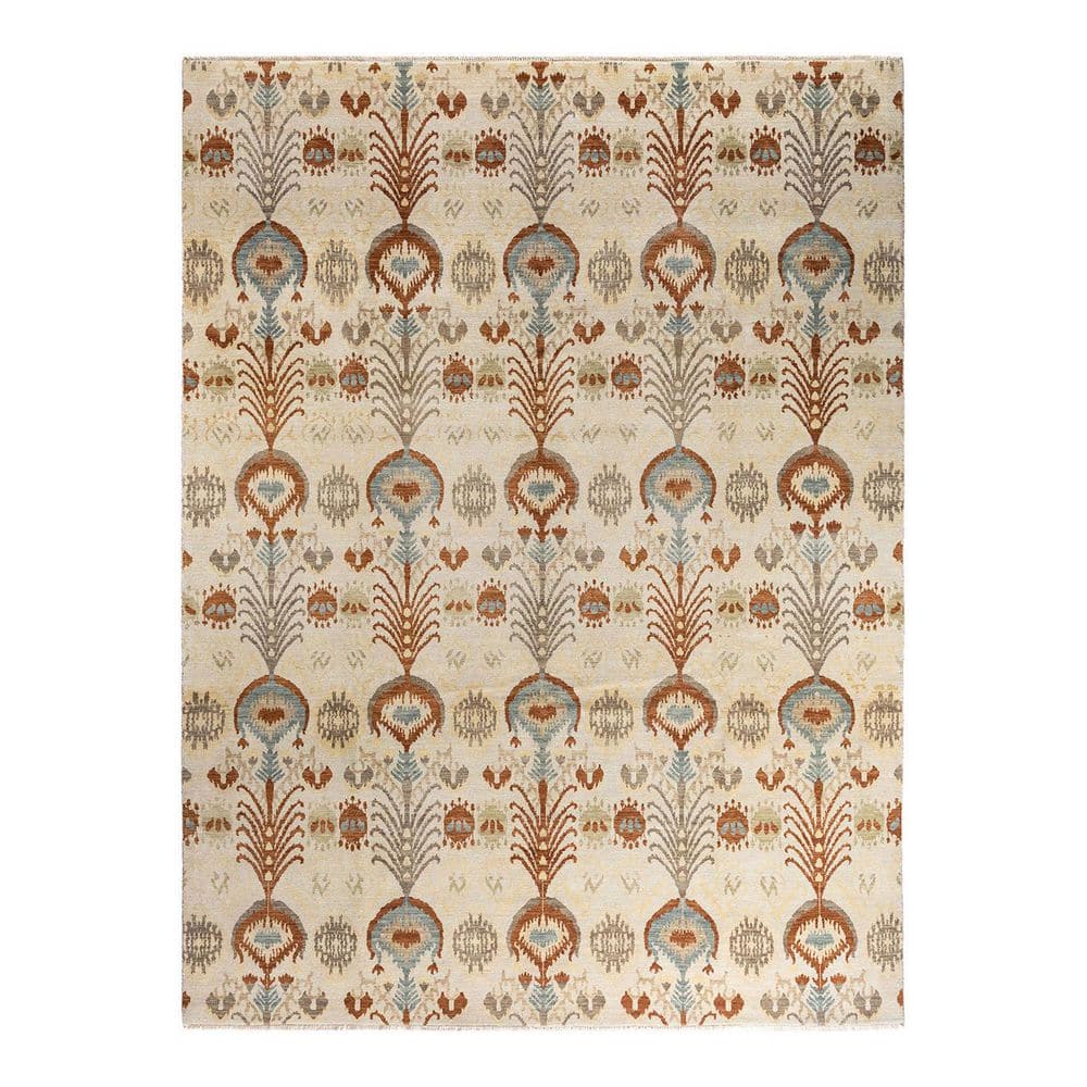 Chloe & Olivia Home Ikat 9 ft. x 12 ft. Ivory Floral Wool Indoor Area ...
