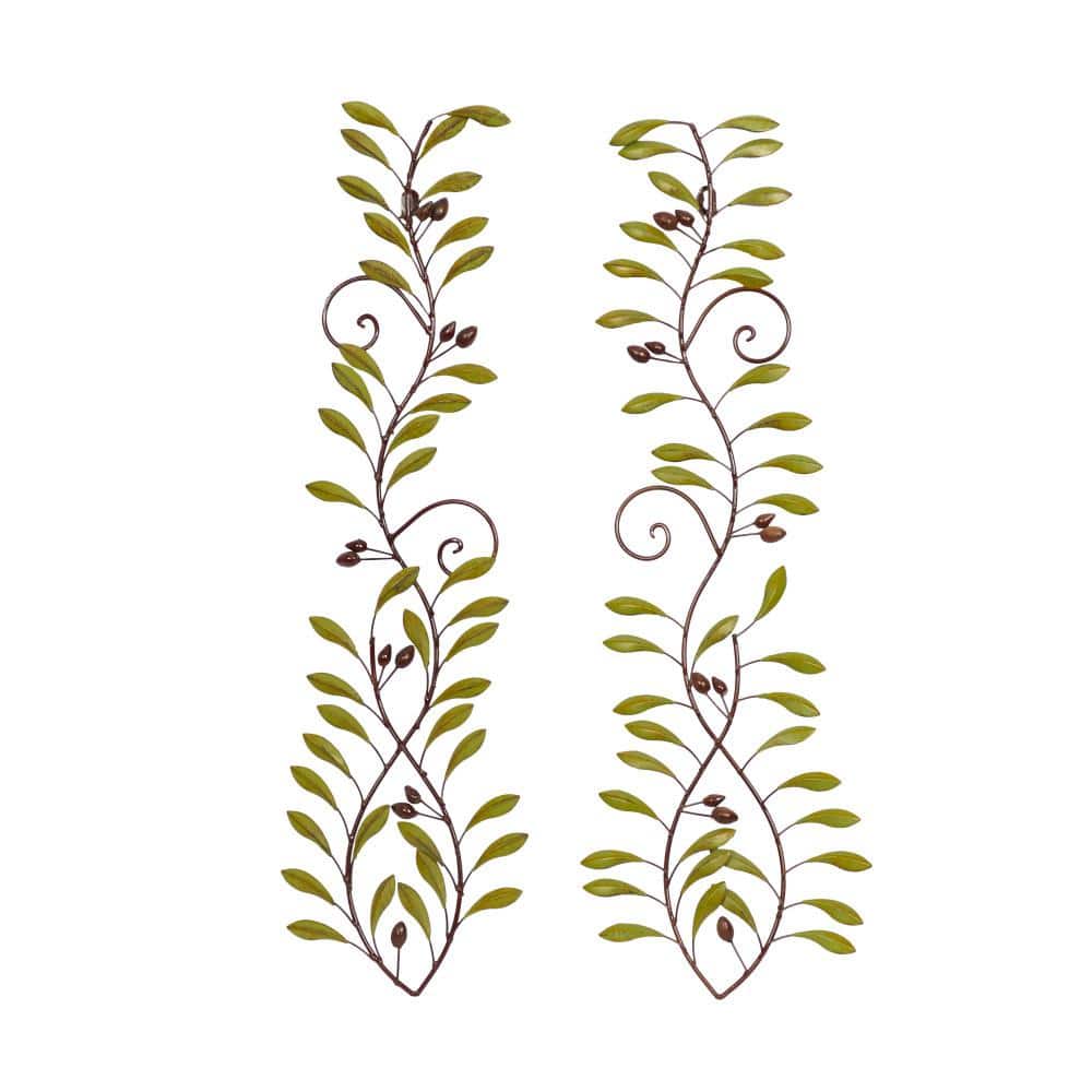 Litton Lane Metal Green Leaf Wall Decor (Set of 2) 41911 The Home Depot