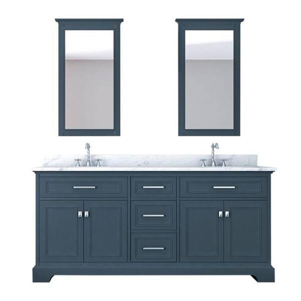 Alya Bath Yorkshire 73 in. W x 22 in. D Vanity in Gray with Marble Vanity Top in White with White Basin and Mirror