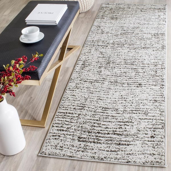 Adirondack Black/Silver 3 ft. x 18 ft. Striped Runner Rug