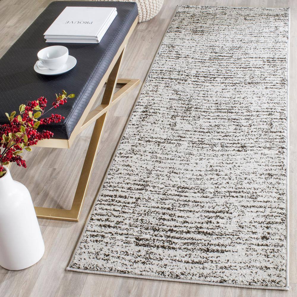 Adirondack Black and Silver Striped Synthetic Area Rug