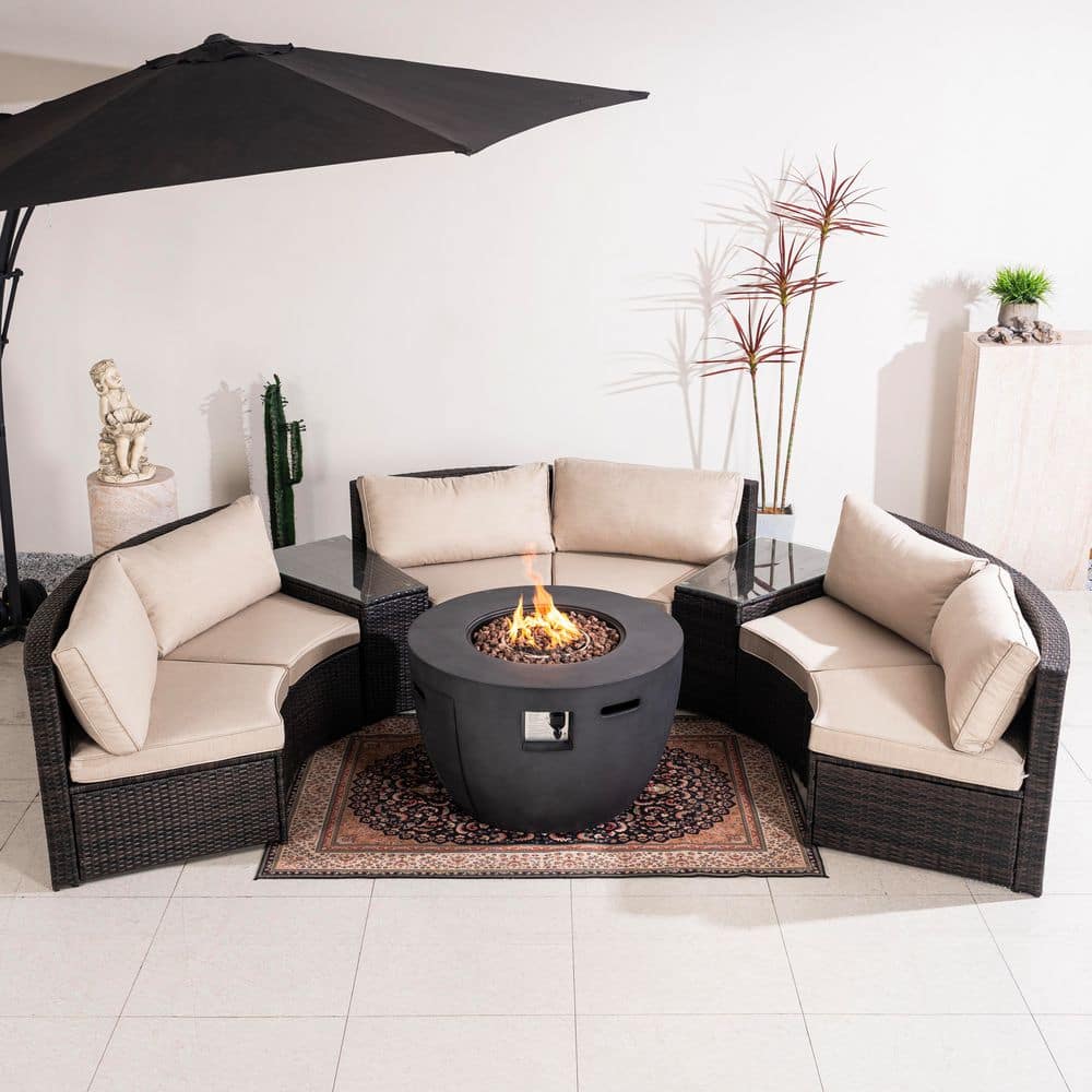 9-Piece Outdoor Patio Fire Pit Conversation Set with Cushions, Fire Pit Table and Side Tables, All-Weather Wicker price history on PriceWatchPro