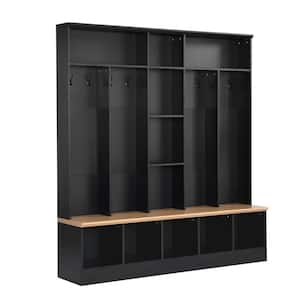 Black Freestanding Hall Tree with Storage Bench, Shoe Cabinet, Shelves and 8 Hooks