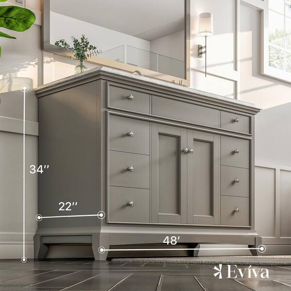 Elite Princeton 48 in. W x 24 in. D x 34 in. H Bath Vanity in Gray with Carrara Marble Top with White Sink