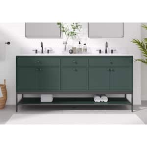 Paisley 72 in. Double Sink Everglade Green Bath Vanity with Cala White Engineered Stone Top