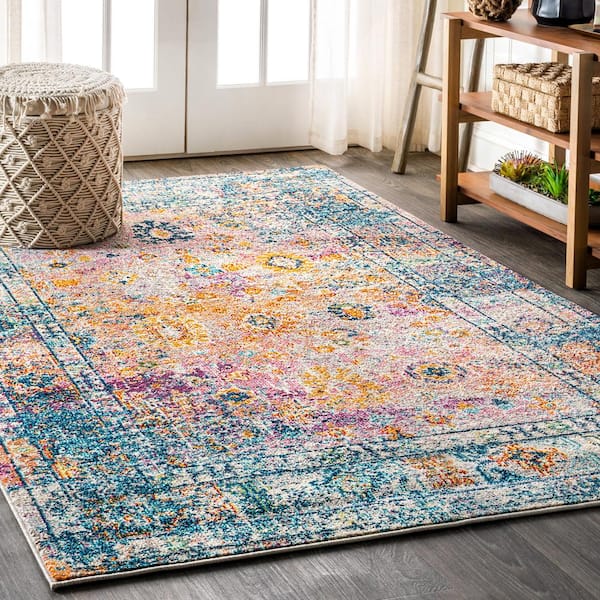 JONATHAN Y Bohemian Flair Boho Vintage Faded Cream/Navy 4 ft. x 6 ft. Area Rug
