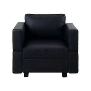 35.82 in. Faux Leather Accent Chair Streamlined Comfort for Your Sectional Sofa in Black